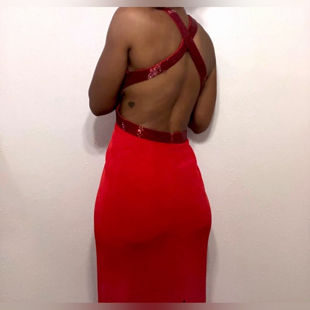 Showstopper Vintage red Caché beaded dress.